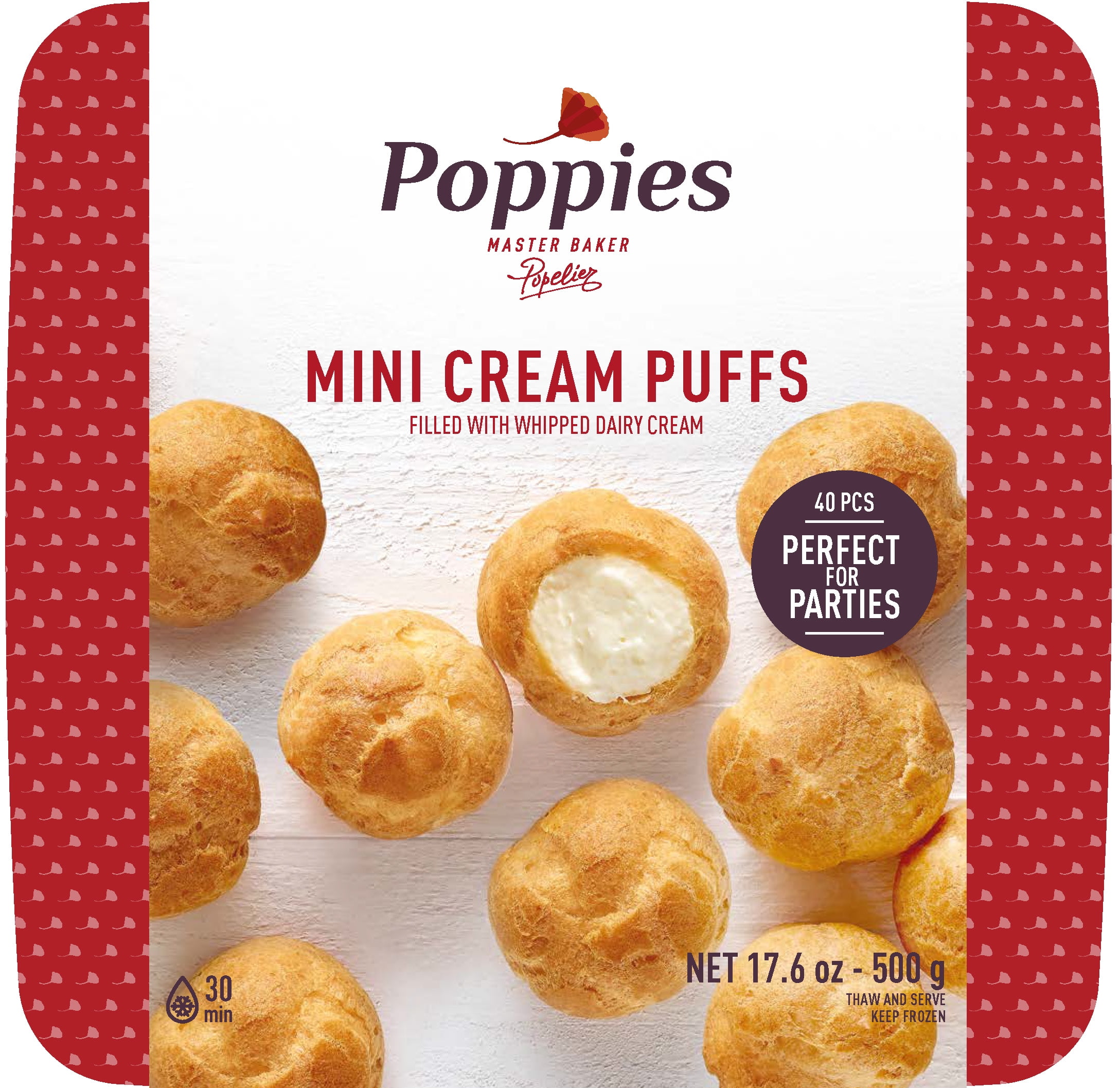 Poppies Frozen Mini Cream Puffs Filled with Rich Vanilla Dairy Cream