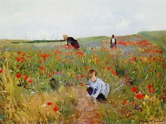 Poppies In A Field 1880 Canvas Art - Mary Cassatt (18 x 24)