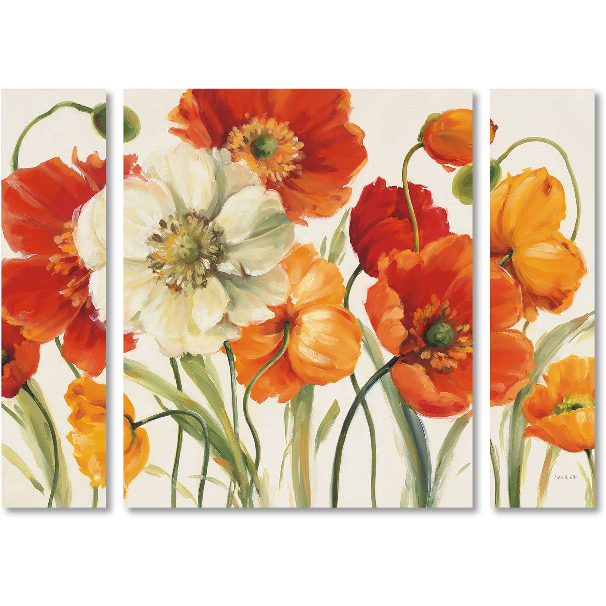 "Poppies Melody I" Canvas Art by Lisa Audit Three Panel Set