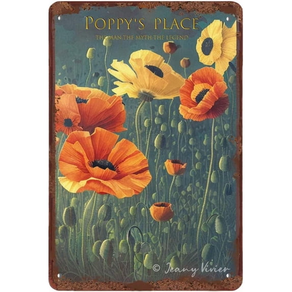 Poppies Wall Art Flower Tin Sign Floral Garden Sign The Field of Poppies Vintage Metal Tin Signs for Men Women Farmhouse Rustic Wall Decor for Home Bars Clubs Cafes 5.5x8 Inches