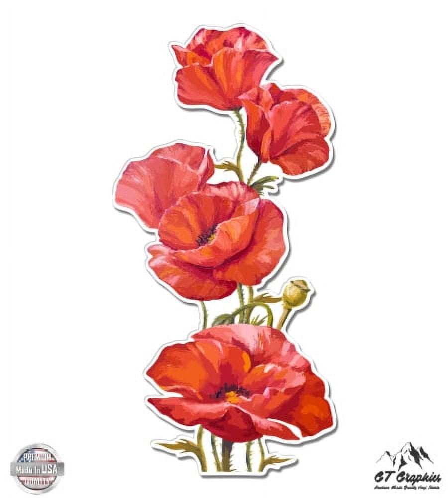 Poppies Watercolor Beautiful Poppy Flowers 5" Vinyl Sticker For Car Laptop IPad