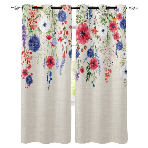 Poppies Wildflowers Blackout Curtains for Bedroom Living Room Darkening Curtains 63 Inches Long Botanical Petals Leaves Vintage Beige Window Curtain 2 Panels Set Window Treatment Drapes 42"x63"