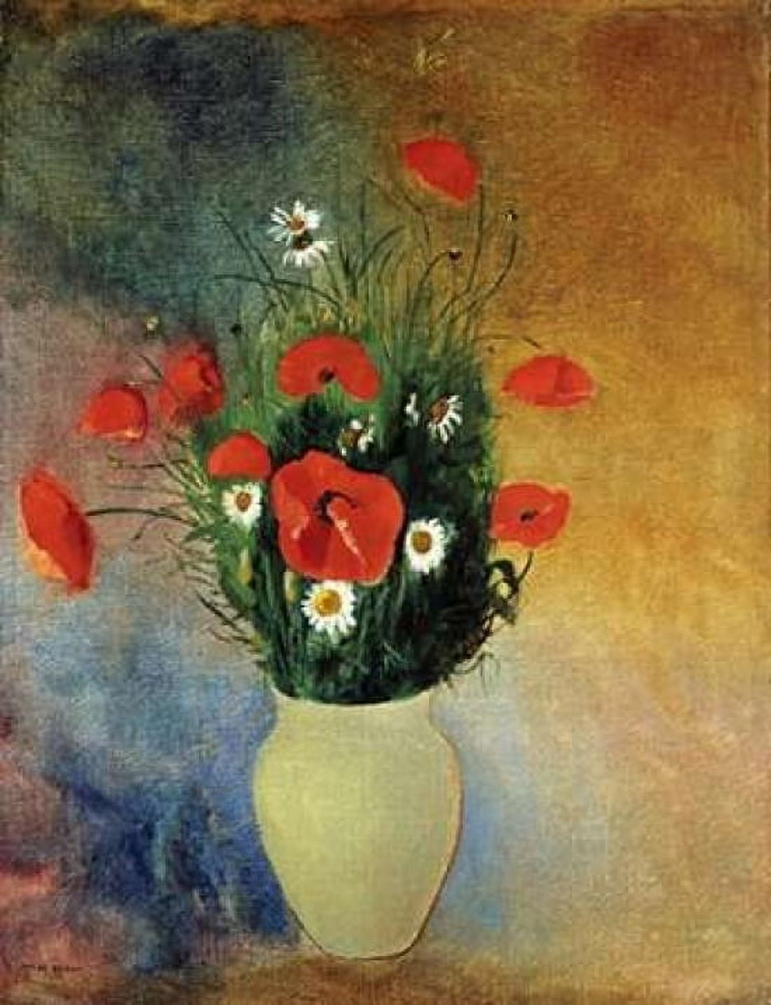 Poppies and Daisies Canvas Art - Odilion Redon (22 x 28)