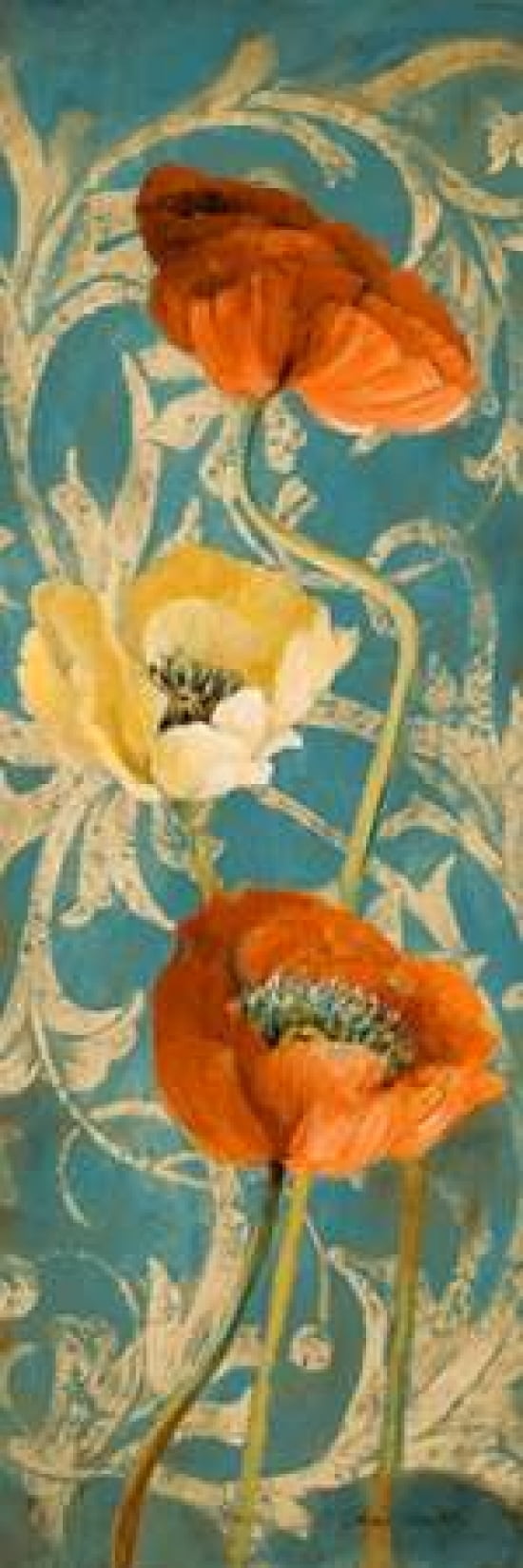 Poppies de Bleu I - enhanced Canvas Art - Lanie Loreth (8 x 24)