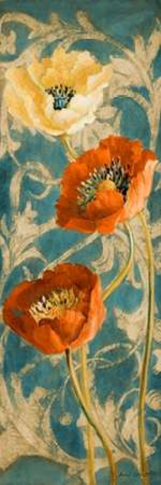 Poppies de Bleu II - enhanced Canvas Art - Lanie Loreth (8 x 24)