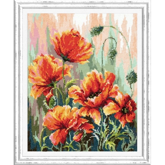 Wizardi Counted Cross-Stitch Kit Poppies in The Morning Light 40-72 Magic Needle