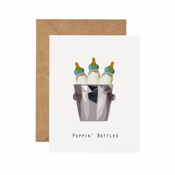 Poppin' Bottles Card Fun Baby Shower Greeting Card with Bottle Design Blank Inside for Personal Messages Includes Envelope Perfect for Celebrating New Arrivals
