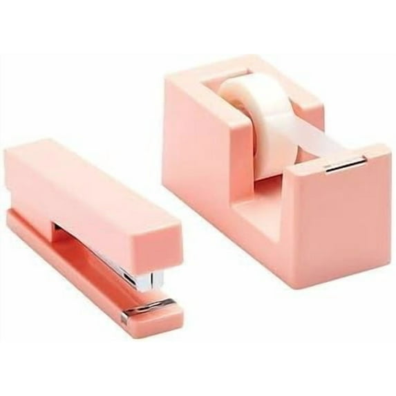 Poppin Dynamic Duo Stapler and Tape Dispenser Set - Blush, Staple Up to 20 Sheets of Paper, Solid Weighted Core Tape Dispenser, Matching Lengths for an Even Set-up