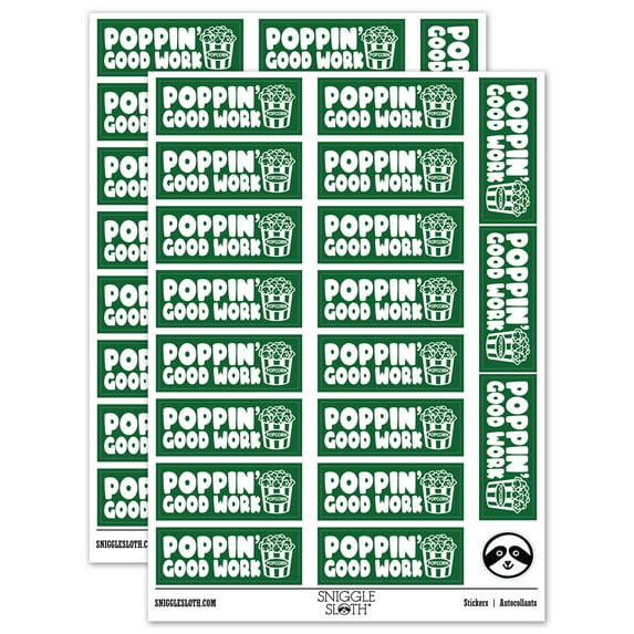 Poppin' Good Work Popcorn Teacher Student School Sticker Set - Dark Green - Matte Finish - 2.00" Large