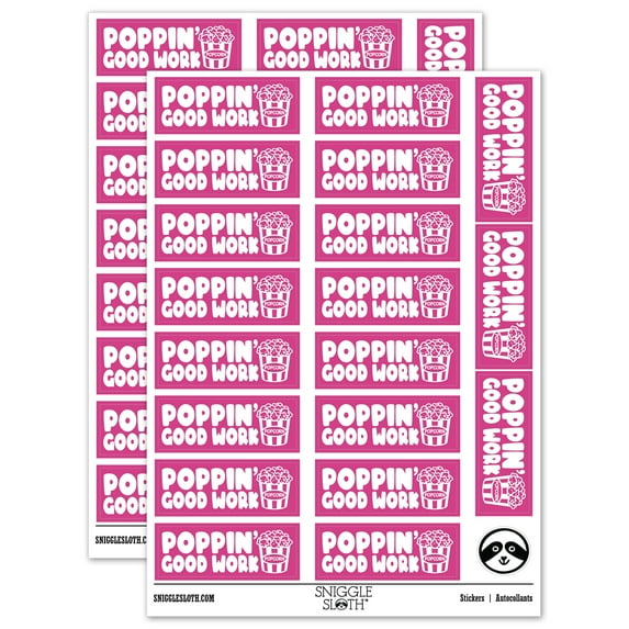 Poppin' Good Work Popcorn Teacher Student School Sticker Set - Hot Pink - Matte Finish - 2.00" Large