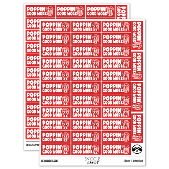 Poppin' Good Work Popcorn Teacher Student School Sticker Set - Red - Gloss Finish - 1.5" Small