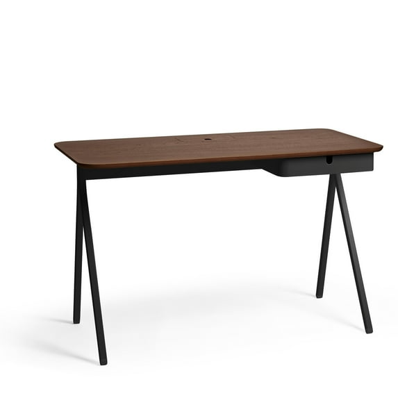 Poppin Key Desk, 48x24", Black + Walnut