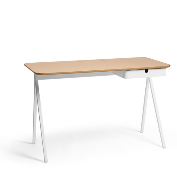 Poppin Key Desk, 48x24", White + Natural Oak