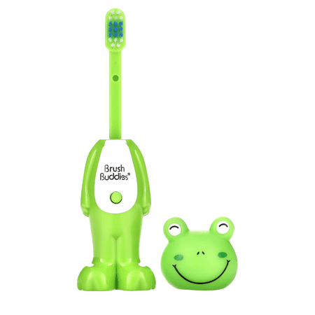 Poppin Toothbrush Leapin Louie (Frog) Design with Soft Bristle, BPA Free with Head Cover for Kids Boys Girls Toddler Character Toothbrush Hygiene Kit Gentle on Children's Gums and Teeth