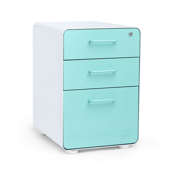 Poppin White + Aqua Stow 3-Drawer Vertical File Cabinet With Lock