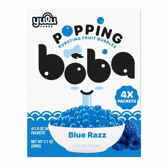 Yulu Foods - Popping Boba Pearls, Blue Raspberry 4 Pack , Net Wt 7.1 oz. (200g)
