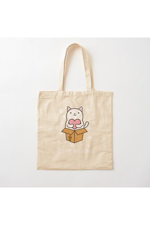 Popping Cat Cotton Tote Bag Canvas Tote Bag, Family Gift For Mother, Her