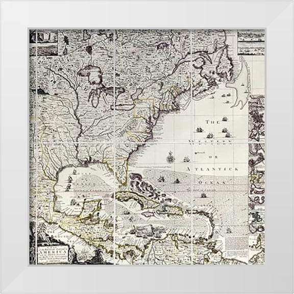 Popple, Henry 12x12 White Modern Wood Framed Museum Art Print Titled - A Map of The British Empire In America