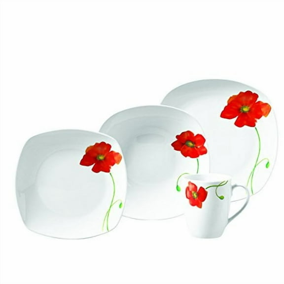Poppy 16pc Soft Square Porcelain Dinnerware Set
