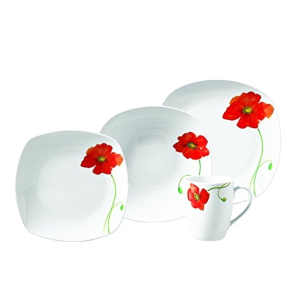Poppy 16pc Soft Square Porcelain Dinnerware Set
