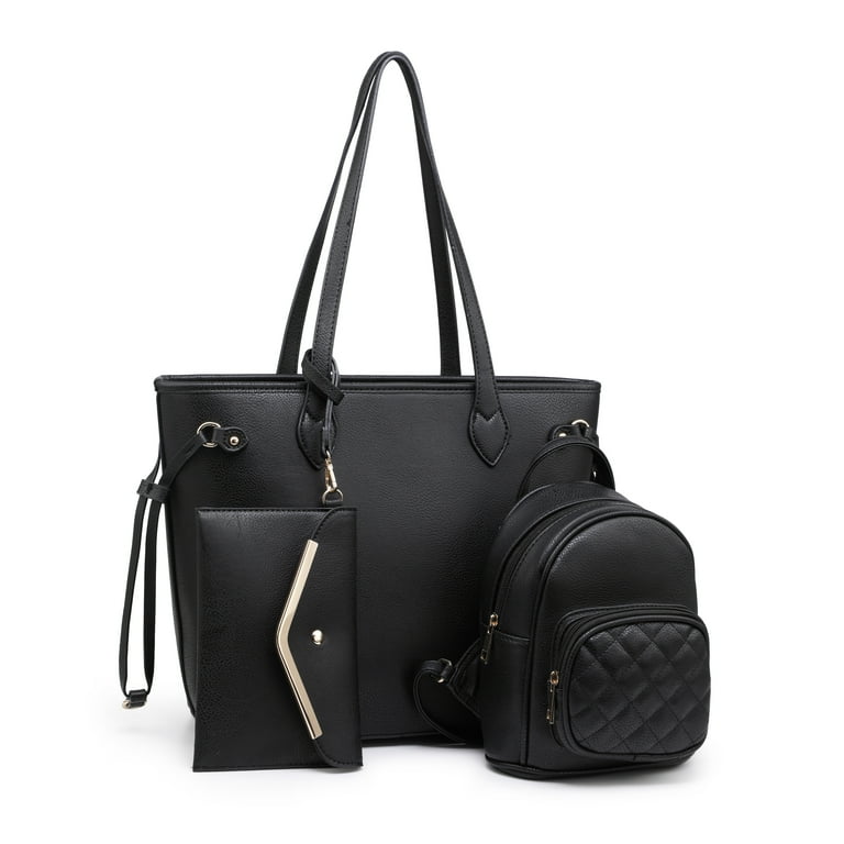 Poppy 3 Piece Leather Women Solid Shoulder Bag with Wallets Backpack Handbags Purses