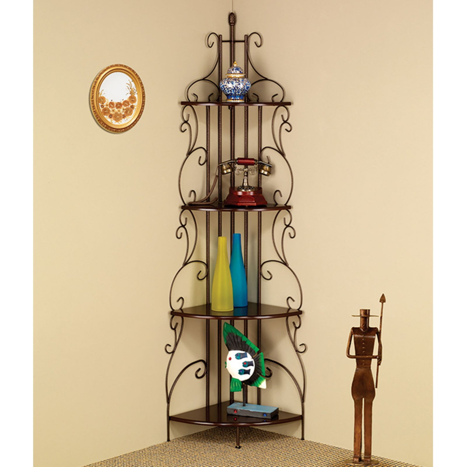 Cappuccino and Copper 4-Shelf Corner Bookcase
