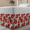 thumbnail image 1 of Poppy Bed Skirt, Spring Garden Pattern with Red Blossoms Seed Capsules and Little Dots, Elastic Bedskirt Dust Ruffle Wrap Around for Bedding Decor, 4 Sizes, Mint Green Beige, by Ambesonne, 1 of 2