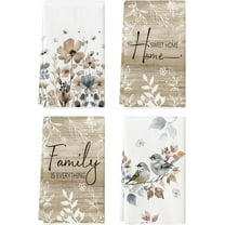 Poppy Birds Leaves Fall Kitchen Towels Dish Towels, 18x26 Inch Farmhouse Spring Floral Decoration Hand Towels Set of 4