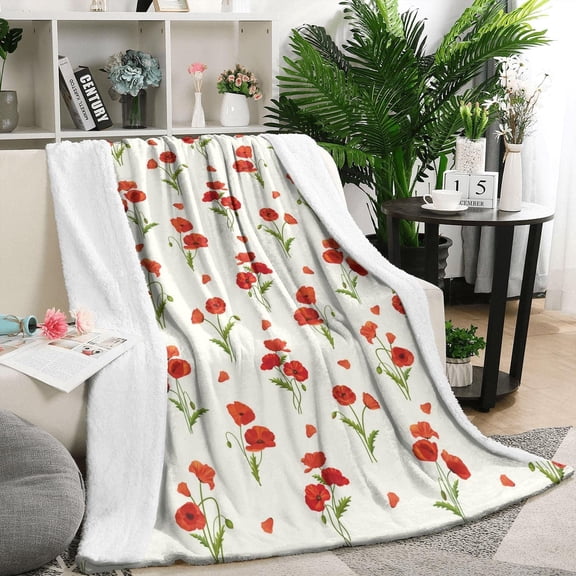 Poppy Blanket, Red Floral Throw Blanket, Poppy Gift, Blanket Living Room Decor, Red Poppy Print Blankets and Throws, Cozy Soft Plush Blanket for Couch, Travel, Bed - 50x60 Flower Fuzzy Throw Blanket