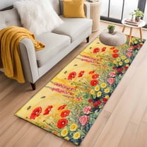 Poppy Botanical Kitchen Runner Rug 2x6 Washable Runners for Hallway Non Slip Vintage Floral Yellow Ombre Large Area Rug Indoor Floor Carpet for Bathroom Laundry Entryway Bedroom Living Room