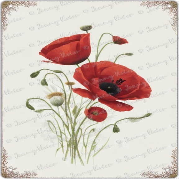 Poppy Chic Shabby Square Tin Sign, Country Style, Floral Rustic Farmhouse Sign, Decorative Metal Sign For Bedroom Bathroom Kitchen Man Cave Wall Decor 12x12 Inches