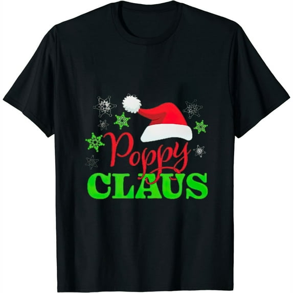 Poppy Claus With Christmas Santa Hat And Snowflakes Womens T-Shirt Black X-Large