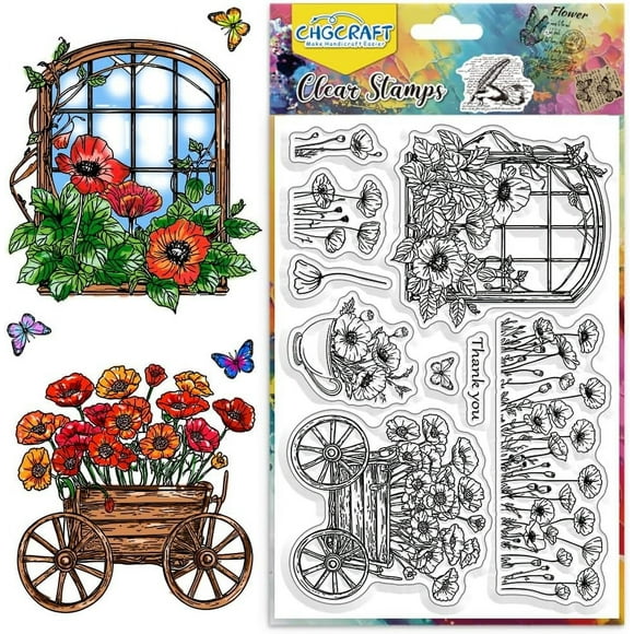 Poppy Clear Stamps Flowers Transparent Silicone Stamps for Card Making Flowers Silicone Clear Stamp Seals for Cards Stamps Making DIY Scrapbooking Photo Journal Album DIY