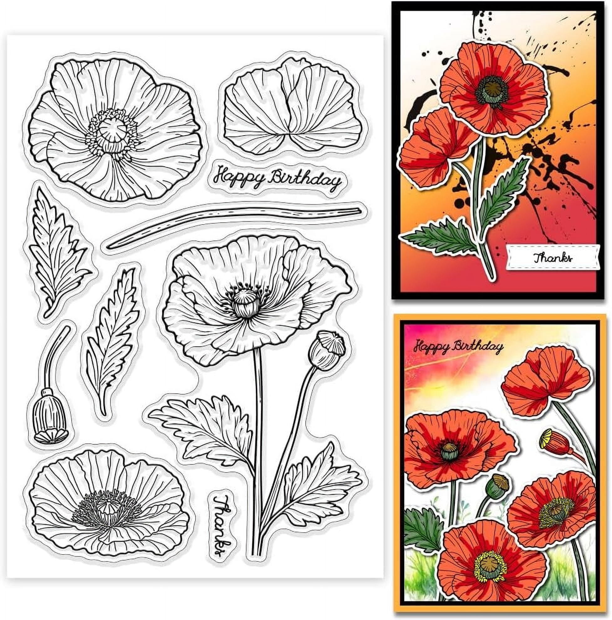 Clear Stamps Leaves Flowers Silicone Clear Stamp Seals Blessing Words ...