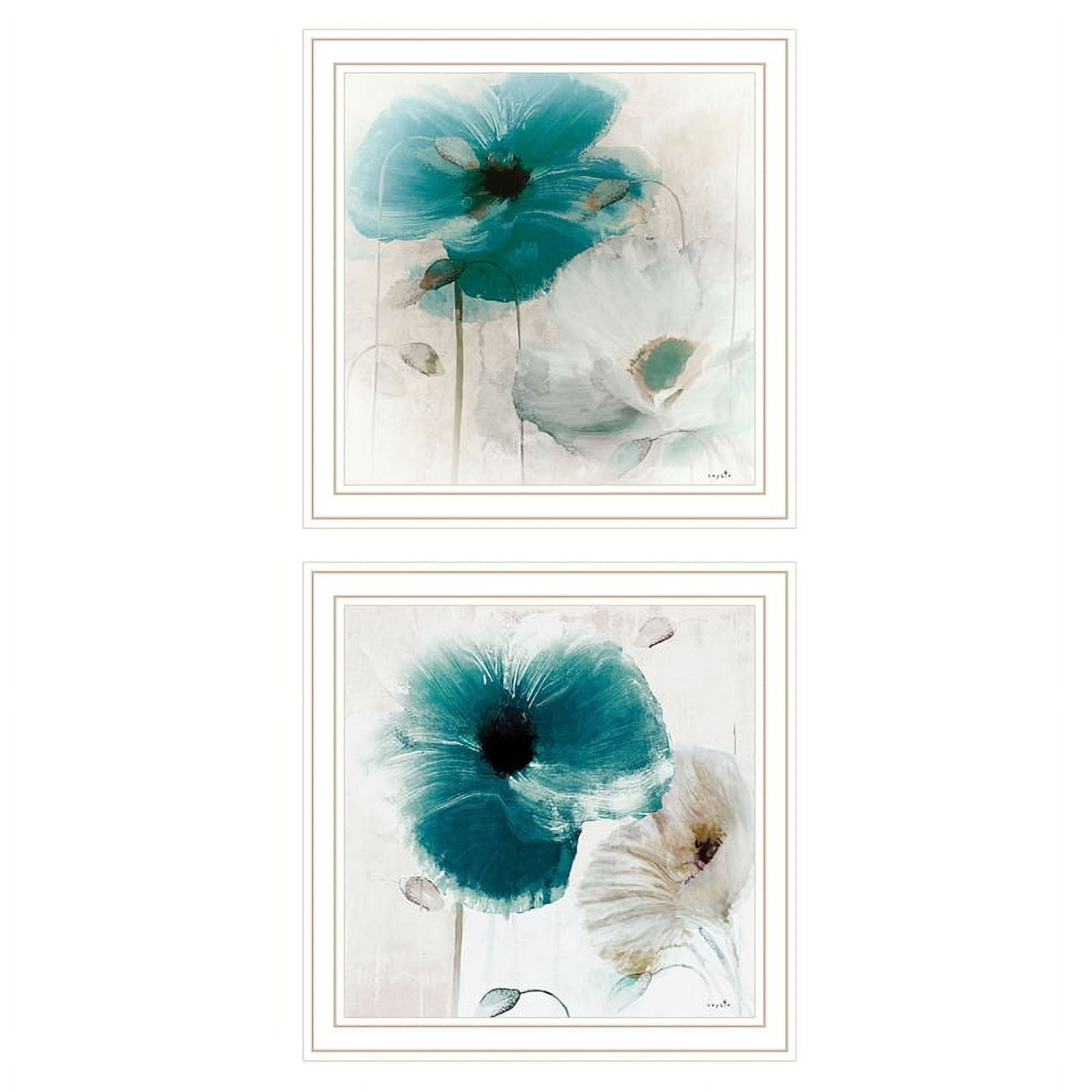Teal and White Floral Print with White Frame