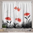 thumbnail image 1 of Poppy Curtains 2 Panels Set, Abstract Pastoral Landscape with Grass Flourishing Flora and Flying Butterfly, Window Drapes for Living Room Bedroom, 55W X 39L Inches, Salmon Black White, by Ambesonne, 1 of 3