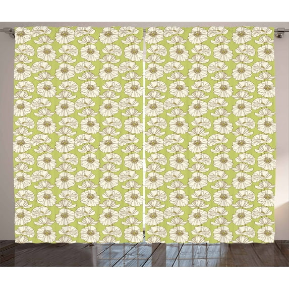 Ambesonne Poppy Flower Curtains 2 Panel Set, Vintage Bloom Flower, 108" x 96", Off White Brown