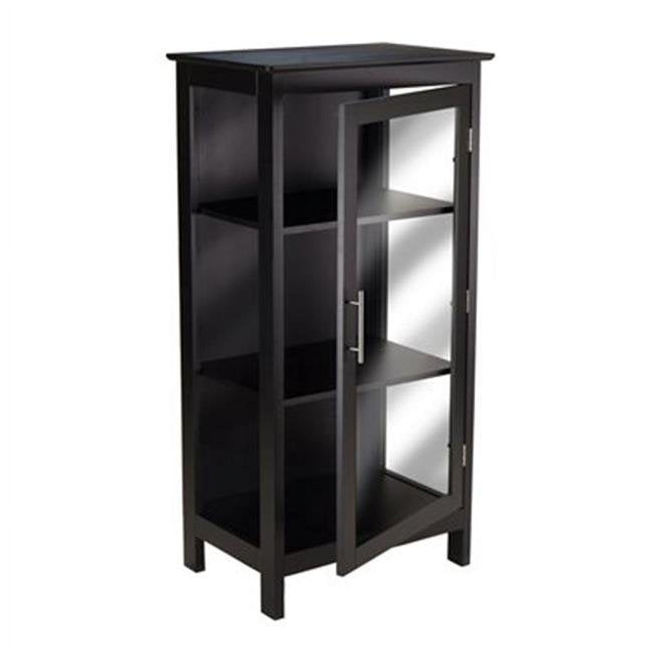 Transitional Black Solid Wood Display Curio Cabinet with Tempered Glass