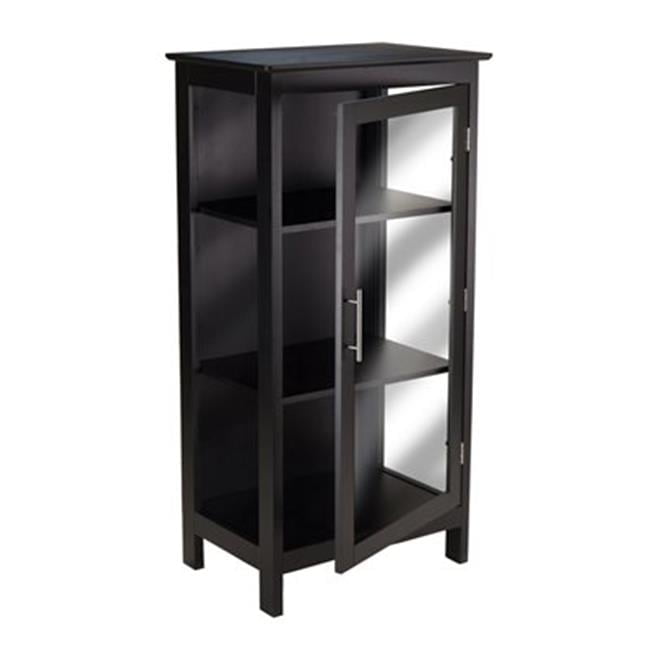Transitional Black Solid Wood Display Curio Cabinet with Tempered Glass
