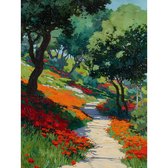 Poppy Field Landscape Canvas Print, Art Decor for Living Room, Bedroom, Dining Room, Hallway, Office, Balcony