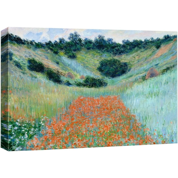 Poppy Field in a Hollow Near Giverny by Claude Monet - Canvas Print Wall Art Famous Painting Reproduction - 16" x 24"
