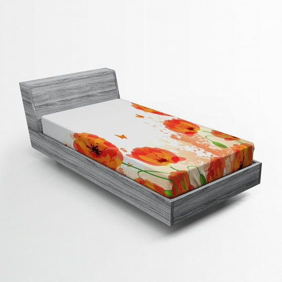 Ambesonne Flower Fitted Sheet, Bridal Watercolor Art, Twin Size, Red White