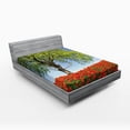 thumbnail image 1 of Ambesonne Tree Fitted Sheet, Spring Scenery Flowers, Full Size, Green Red Blue, 1 of 2
