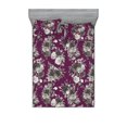 thumbnail image 1 of Poppy Fitted Sheet & Pillow Sham Set, Nostalgic Monochrome Colored Flowers Vintage Pattern on Purplish Back, Decorative Printed 3 Piece Bedding Decor, Full, Taupe Grey Dark Magenta, by Ambesonne, 1 of 2