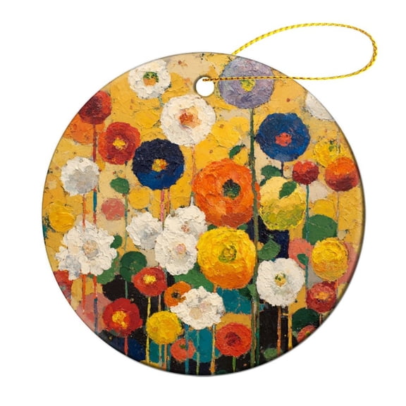 Poppy Floral Keepsake Gift Gift Ceramic Holiday Decoration Present Porcelain 3inch Flat with Gold Ribbon Both Sides Flower Garden Poppies Ceramic Christmas Ornament