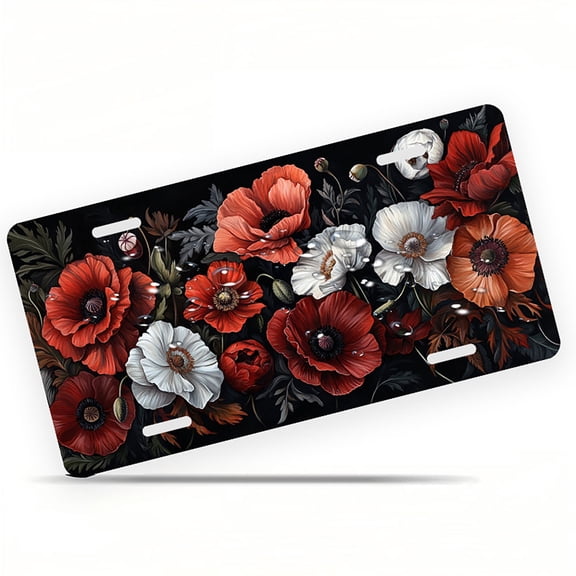 Poppy Flower Arrangement Front License Plate, Metal License Plate, Funny Standard Plates Personalized Novelty Decorative For Men/Women/Boys/Girls Car 6×12 Inch