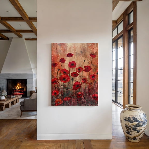 Poppy Flower Canvas Print Red Poppies Wall Art Wildflower Floral Wall Decor Artful Art Aesthetic Eclectic Vintage Oil Painting Canvas, Unframed Canvas Size 16x24