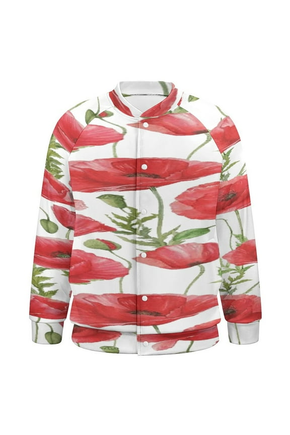 Poppy Flower Draw Baseball Jersey Fashion Ribbed Sleeve Man Women's Jacket Motion Tops XXS-6XL