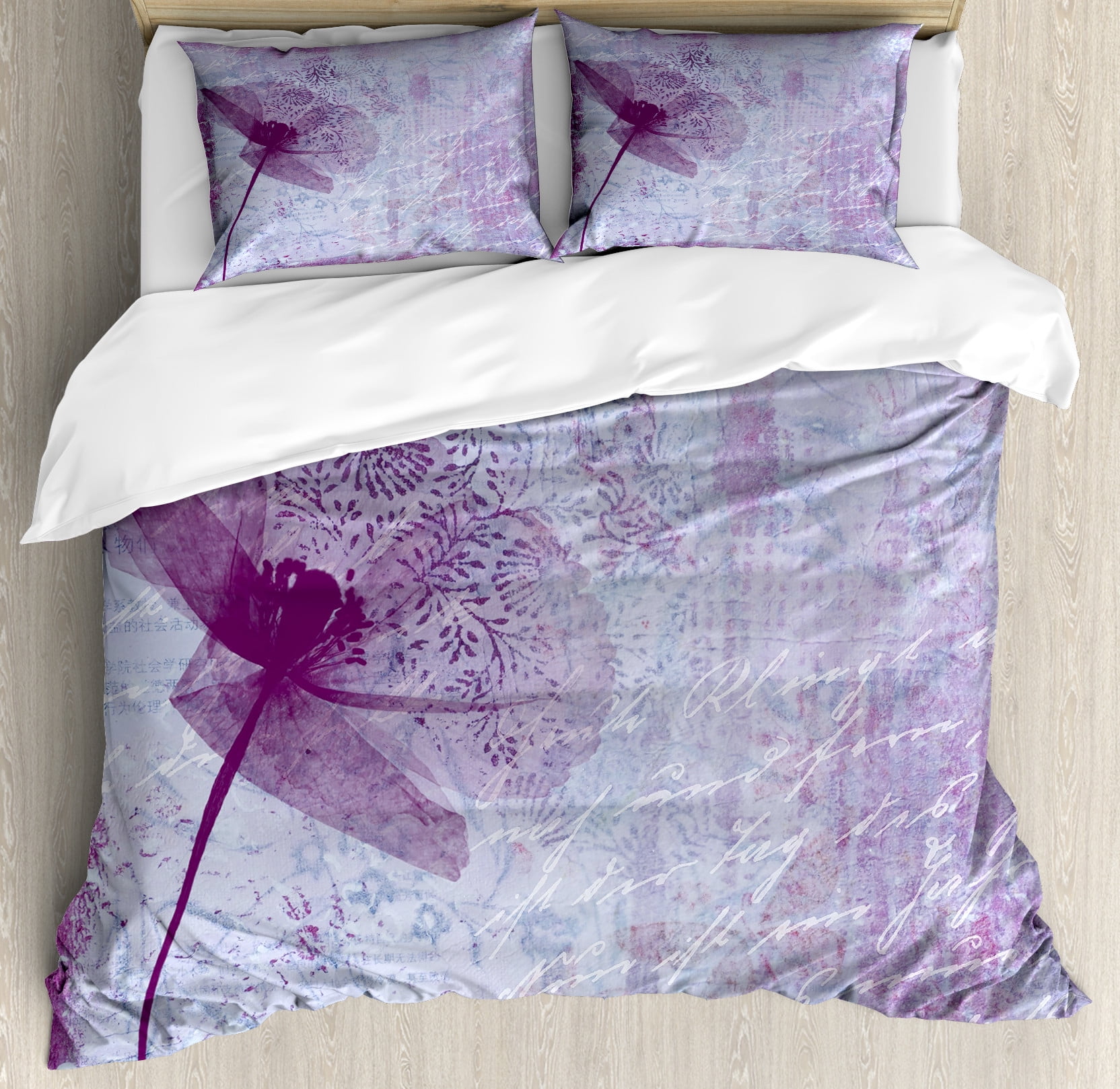 Lilac Floral King Duvet Cover Set with Pillow Shams