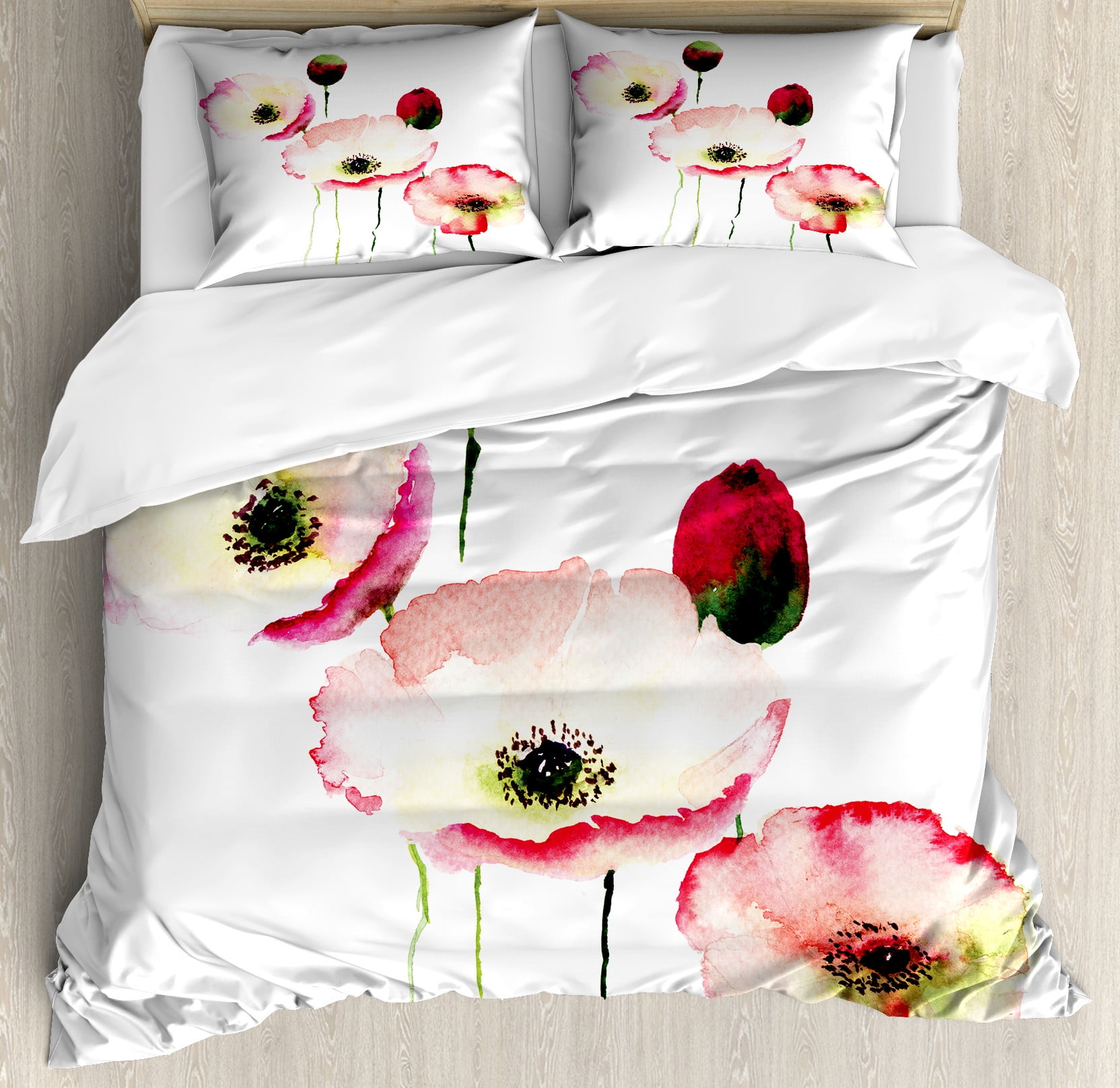Poppy Flower Duvet Cover Set, Different Sized Poppys Revival Growing ...